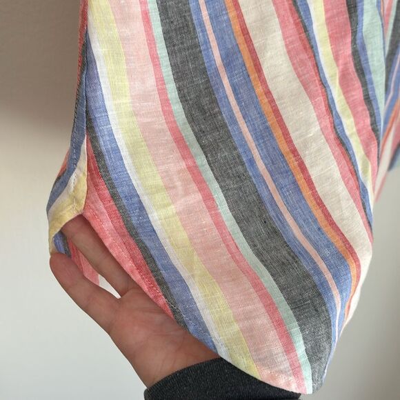 Chico's Women No-Iron FreshChic 100% Linen Striped rainbow colorful Tunic 12/14P - Picture 6 of 11